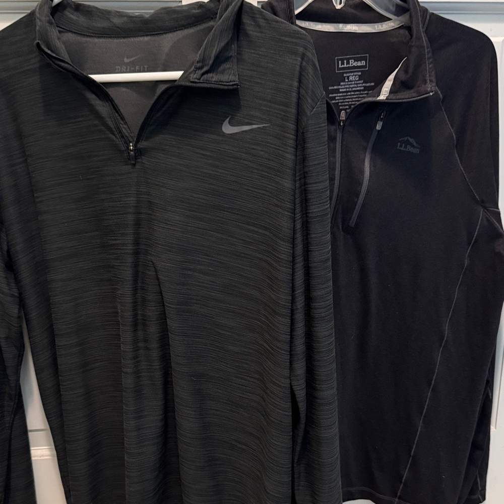 2 Men’s Large quarter-zip pullovers- Nike and LLBean